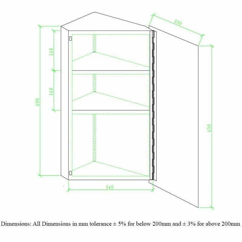 RAK Ceramics Riva Stainless Steel Single Corner Cabinet With Mirrored Door - 12SL704HP 2 RAK Ceramics Riva Stainless Steel Single Corner Cabinet With Mirrored Door - 12SL704HP - Image 2