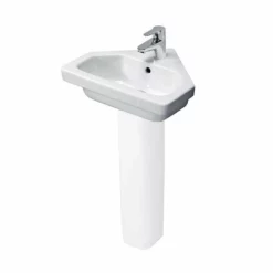 Essential IVY Corner Pedestal Basin Only 450mm Wide 1 Tap Hole White - EC7001