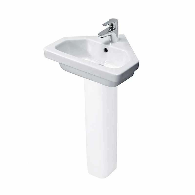 Essential IVY Corner Pedestal Basin Only 450mm Wide 1 Tap Hole White - EC7001 1 Essential IVY Corner Pedestal Basin Only 450mm Wide 1 Tap Hole White - EC7001
