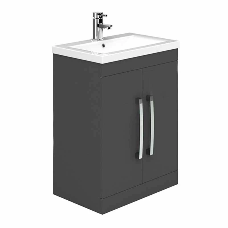 Essential NEVADA Floor Standing Washbasin Unit + Basin 2 Door 600mm Wide - Grey - EFP300GR 1 Essential NEVADA Floor Standing Washbasin Unit + Basin 2 Door 600mm Wide - Grey - EFP300GR