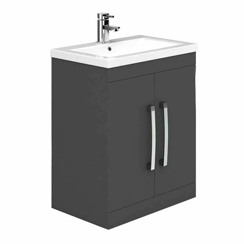 Essential NEVADA Floor Standing Washbasin Unit + Basin 2 Door 800mm Wide - Grey - EFP301GR 1 Essential NEVADA Floor Standing Washbasin Unit + Basin 2 Door 800mm Wide - Grey - EFP301GR
