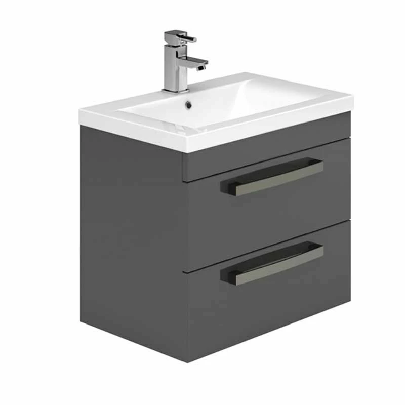 Essential NEVADA Wall Hung Washbasin Unit + Basin 2 Drawers 600mm Wide Grey - EFP304GR 1 Essential NEVADA Wall Hung Washbasin Unit + Basin 2 Drawers 600mm Wide Grey - EFP304GR