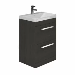 Essential VERMONT 600mm Floor Standing 2 Drawer Unit + Basin - Dark Grey - EFP400DG