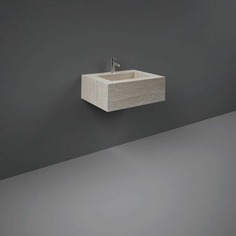RAK Ceramics Precious 600mm Wall Mounted Counter Wash Basin With 0th In Travertino Ivory - PRECT06347102A0 1 RAK Ceramics Precious 600mm Wall Mounted Counter Wash Basin With 0th In Travertino Ivory - PRECT06347102A0