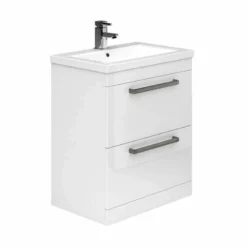 Essential NEVADA Floor Standing Washbasin Unit + Basin 2 Drawers 800mm Wide - White - EFP303WH