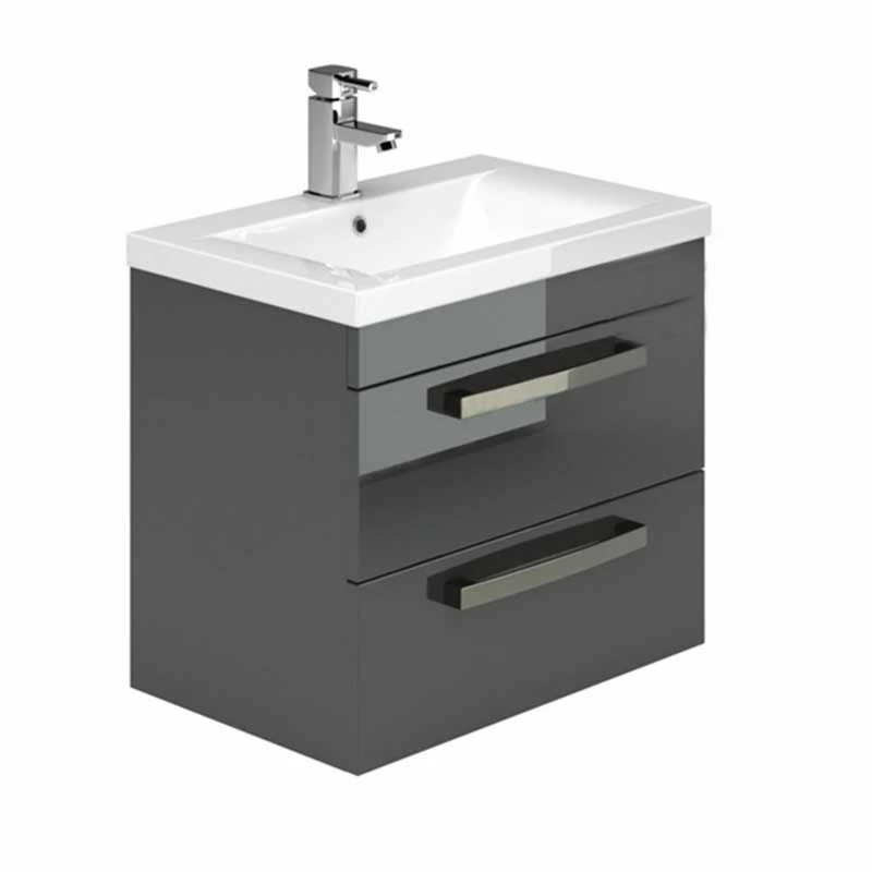 Essential NEVADA Wall Hung Washbasin Unit + Basin 2 Drawers 500mm Wide Grey - EFP308GR 1 Essential NEVADA Wall Hung Washbasin Unit + Basin 2 Drawers 500mm Wide Grey - EFP308GR