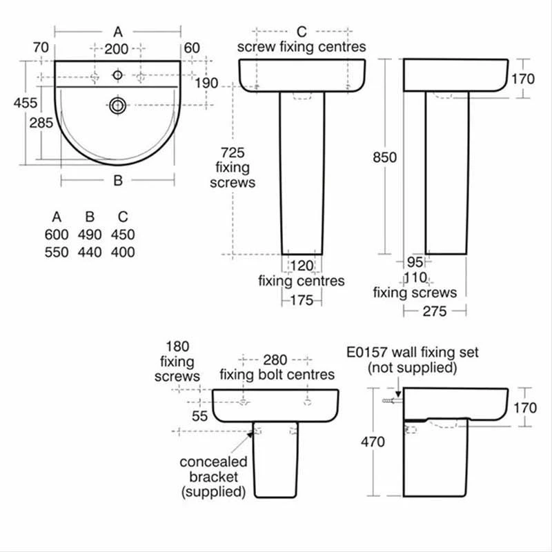 Ideal Standard Concept Arc 550mm Pedestal Basin 1 Tap Hole With Overflow - White - E785201 2 Ideal Standard Concept Arc 550mm Pedestal Basin 1 Tap Hole With Overflow - White - E785201 - Image 2