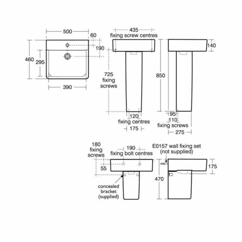 Ideal Standard Concept Cube 500mm Pedestal Basin 1 Tap Hole With Overflow - White - E788101 2 Ideal Standard Concept Cube 500mm Pedestal Basin 1 Tap Hole With Overflow - White - E788101 - Image 2