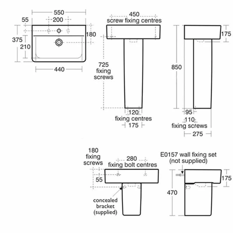 Ideal Standard Concept Cube 550mm Pedestal Basin (Short Projection) 1 Tap Hole With Overflow - White - E799201 2 Ideal Standard Concept Cube 550mm Pedestal Basin (Short Projection) 1 Tap Hole With Overflow - White - E799201 - Image 2