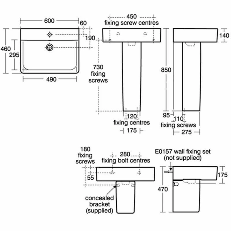 Ideal Standard Concept Cube 600mm Pedestal Basin 1 Tap Hole With Overflow - White - E794301 2 Ideal Standard Concept Cube 600mm Pedestal Basin 1 Tap Hole With Overflow - White - E794301 - Image 2