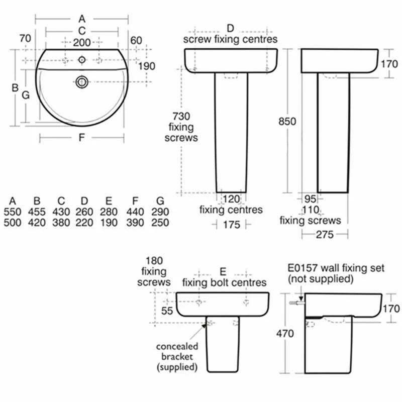 Ideal Standard Concept Sphere 550mm Pedestal Basin 1 Tap Hole With Overflow - White - E786201 2 Ideal Standard Concept Sphere 550mm Pedestal Basin 1 Tap Hole With Overflow - White - E786201 - Image 2