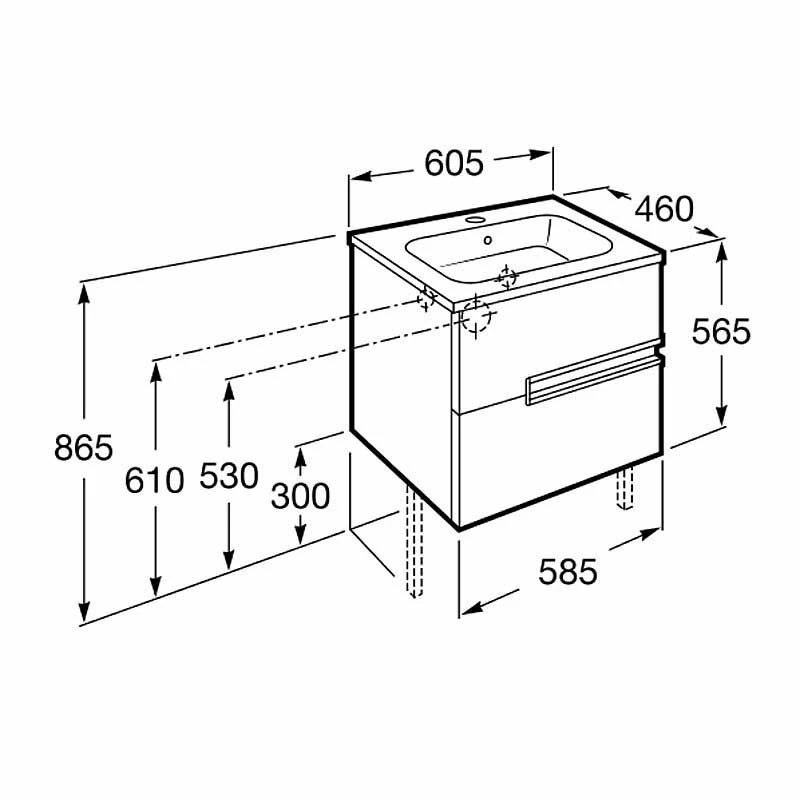 Roca Victoria-N 2 Drawer Vanity Unit & Basin 600mm - Gloss White - 855834806 8 Roca Victoria-N 2 Drawer Vanity Unit & Basin 600mm - Gloss White - 855834806 - Image 8