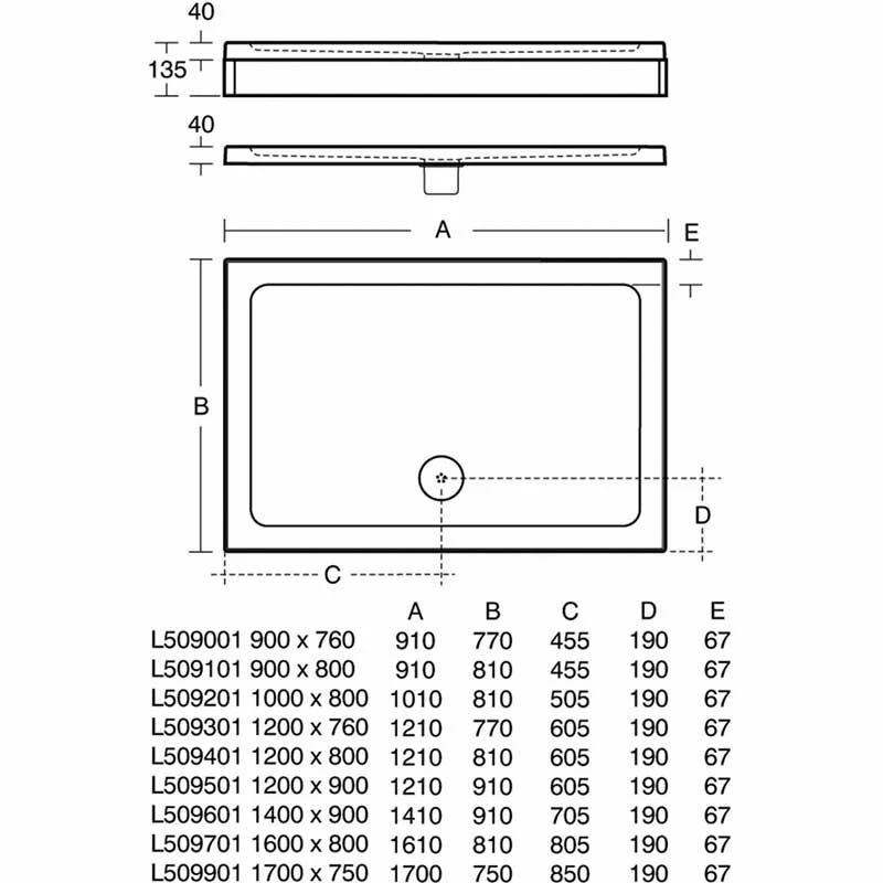 Ideal Standard SIMPLICITY Rectangular Low Profile Shower Tray And Waste Flat Top 900x800mm - White - L509101 2 Ideal Standard SIMPLICITY Rectangular Low Profile Shower Tray And Waste Flat Top 900x800mm - White - L509101 - Image 2