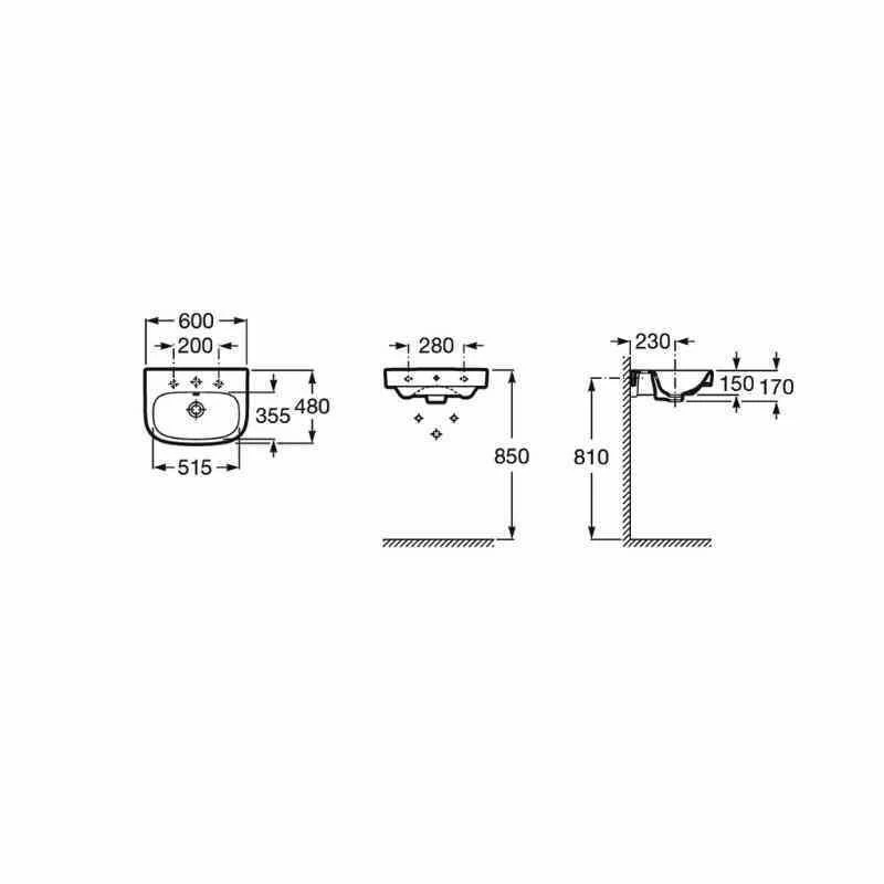 Roca Debba Wall Hung Basin 1 Taphole - 600 X 480mm - 32599400U 2 Roca Debba Wall Hung Basin 1 Taphole - 600 X 480mm - 32599400U - Image 2