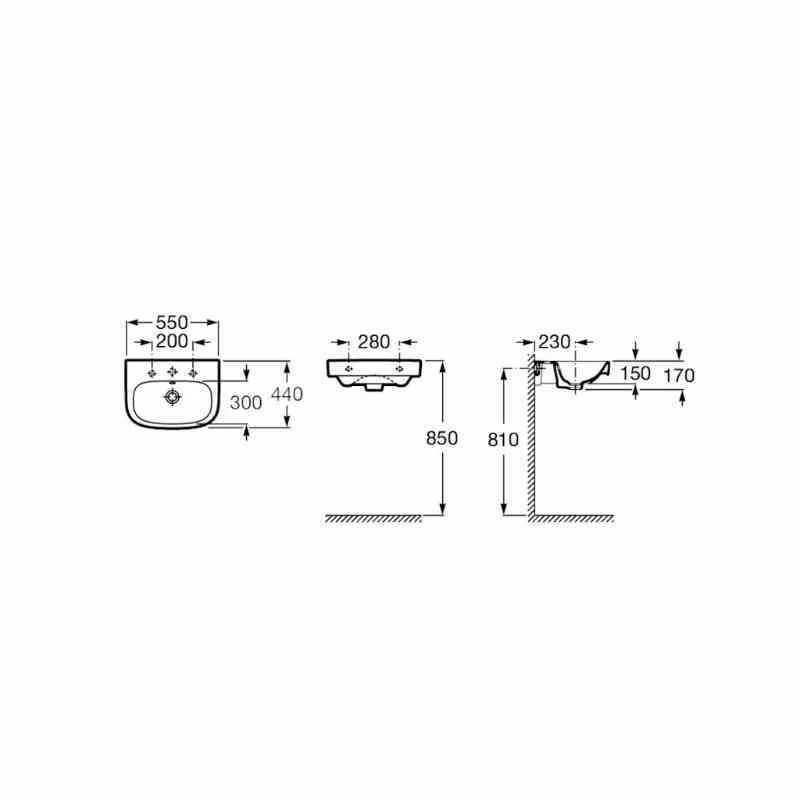 Roca Debba Wall Hung Basin 1 Taphole - 550 X 440mm - 32599500U 2 Roca Debba Wall Hung Basin 1 Taphole - 550 X 440mm - 32599500U - Image 2
