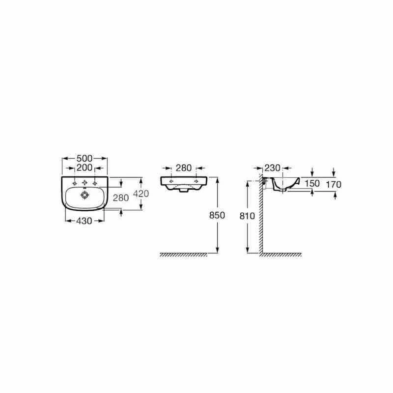Roca Debba Wall Hung Basin 1 Taphole - 500 X 420mm - 32599600U 2 Roca Debba Wall Hung Basin 1 Taphole - 500 X 420mm - 32599600U - Image 2