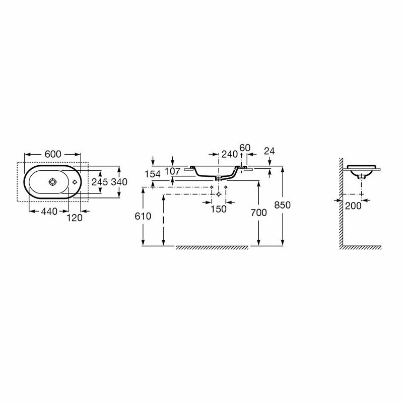 Roca MERIDIAN-N IN-Countertop Basin (1 Tap Hole) - White - 32724E000 2 Roca MERIDIAN-N IN-Countertop Basin (1 Tap Hole) - White - 32724E000 - Image 2