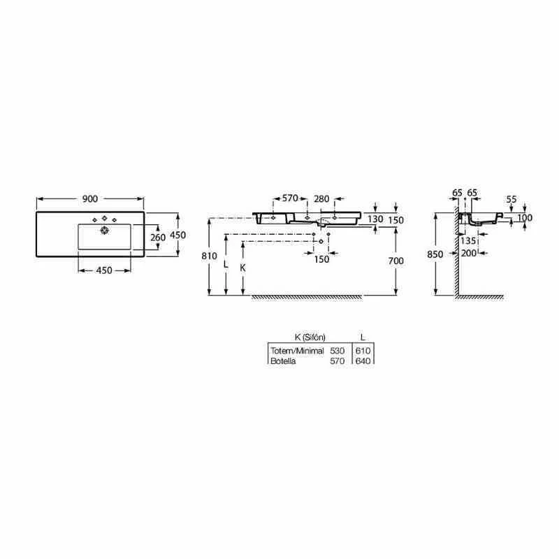 Roca Prisma RH Wall Hung/Vanity Basin 1 Taphole - 900 X 450mm - 327543000 2 Roca Prisma RH Wall Hung/Vanity Basin 1 Taphole - 900 X 450mm - 327543000 - Image 2