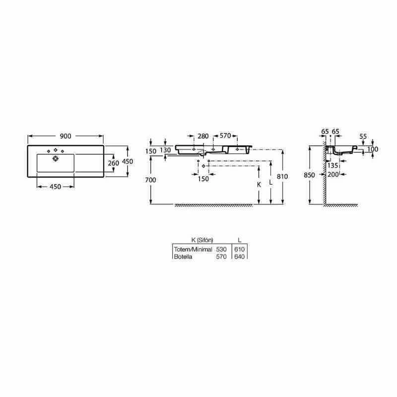 Roca Prisma LH Wall Hung/Vanity Basin 1 Taphole - 900 X 450mm - 327544000 2 Roca Prisma LH Wall Hung/Vanity Basin 1 Taphole - 900 X 450mm - 327544000 - Image 2