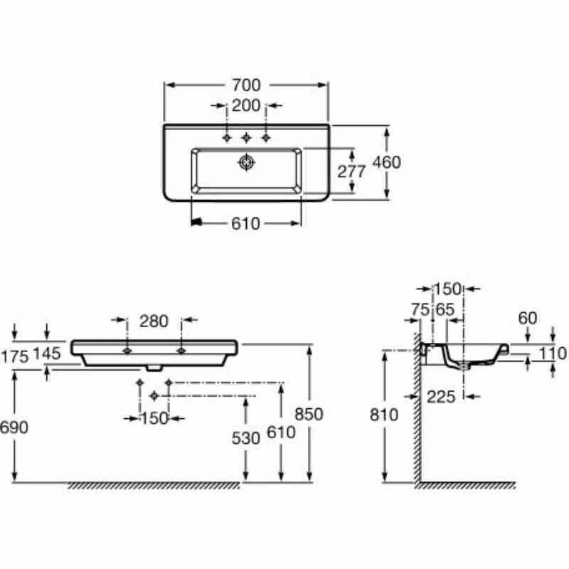 Roca Dama-N Wall Hung Basin 1 Taphole - 700 X 460mm - 327782000 2 Roca Dama-N Wall Hung Basin 1 Taphole - 700 X 460mm - 327782000 - Image 2