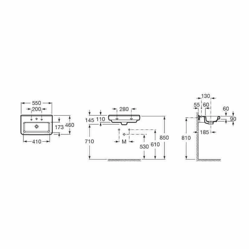 Roca Dama-N Wall Hung Basin 1 Taphole - 550 X 460mm - 327786000 2 Roca Dama-N Wall Hung Basin 1 Taphole - 550 X 460mm - 327786000 - Image 2