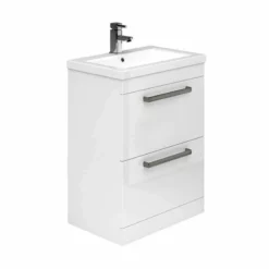 Essential NEVADA Floor Standing Washbasin Unit + Basin 2 Drawers 600mm Wide - White - EFP302WH