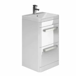 Essential VERMONT 500mm Floor Standing 2 Drawer Unit + Basin - White - EFP404WH