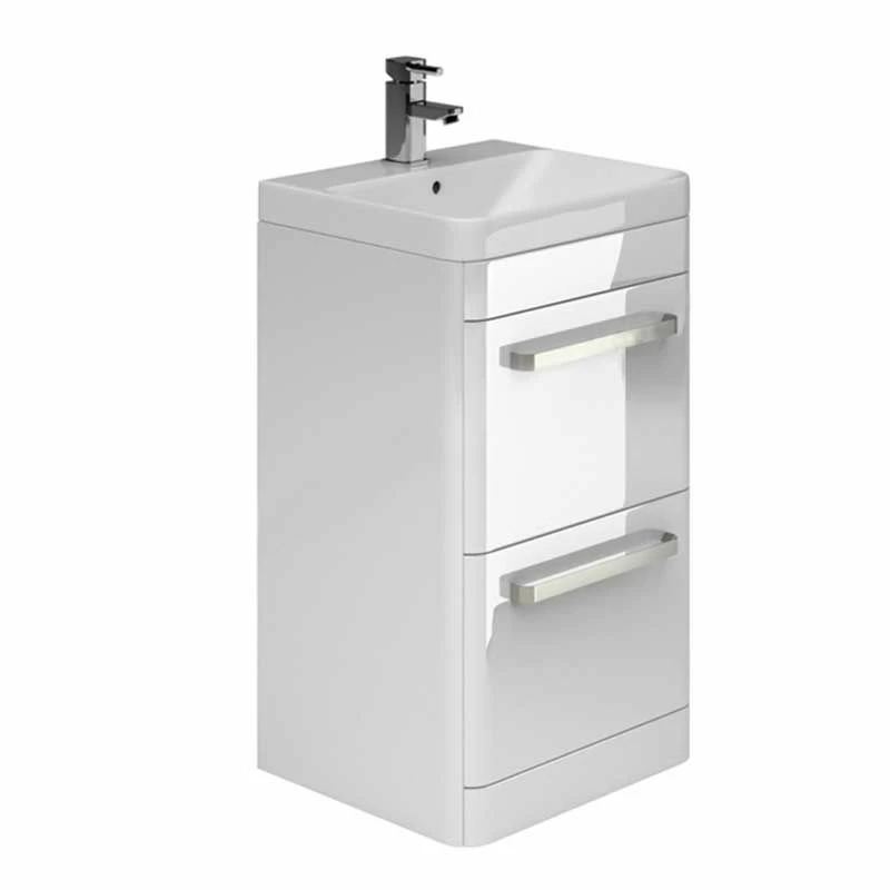 Essential VERMONT 500mm Floor Standing 2 Drawer Unit + Basin - White - EFP404WH 1 Essential VERMONT 500mm Floor Standing 2 Drawer Unit + Basin - White - EFP404WH