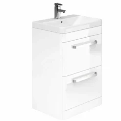Essential VERMONT 800mm Floor Standing 2 Drawer Unit + Basin - White - EFP401WH