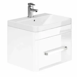 Essential VERMONT 600mm Wall Hung 1 Drawer Unit + Basin - White - EFP402WH