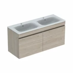 Geberit Renova Plan 1300mm Double Slim Rim Vanity Basin & Basin Unit - Light Hickory - 501.918.00.1