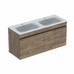 Geberit Renova Plan 1300mm Double Slim Rim Vanity Basin & Basin Unit - Hickory - 501.918.JR.1