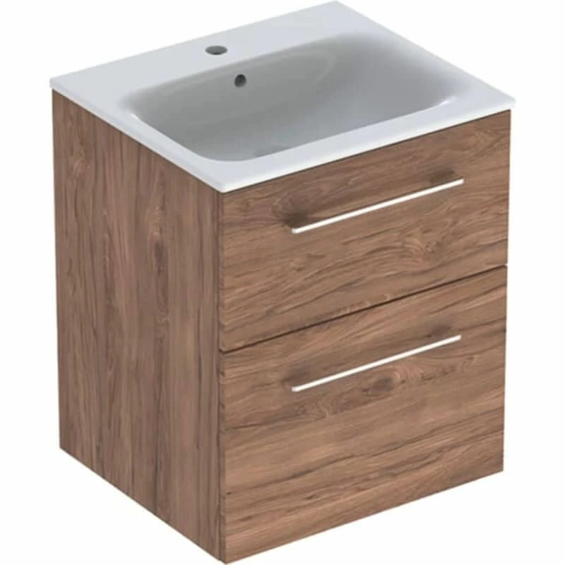 Geberit Selnova Square 550mm Slim Basin & 2 Drawer Vanity Unit - Dark Hickory - 501.234.00.1 1 Geberit Selnova Square 550mm Slim Basin & 2 Drawer Vanity Unit - Dark Hickory - 501.234.00.1