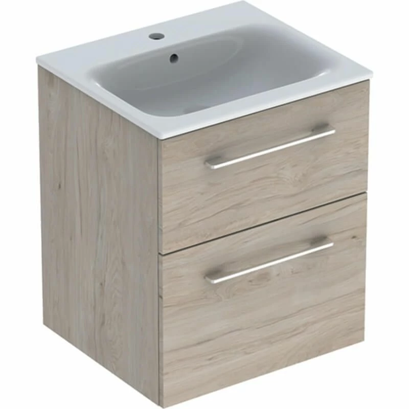 Geberit Selnova Square 550mm Slim Basin & 2 Drawer Vanity Unit - Light Hickory - 501.235.00.1 1 Geberit Selnova Square 550mm Slim Basin & 2 Drawer Vanity Unit - Light Hickory - 501.235.00.1