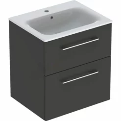 Geberit Selnova Square 600mm Slim Basin & 2 Drawer Vanity Unit - Lava - 501.237.00.1