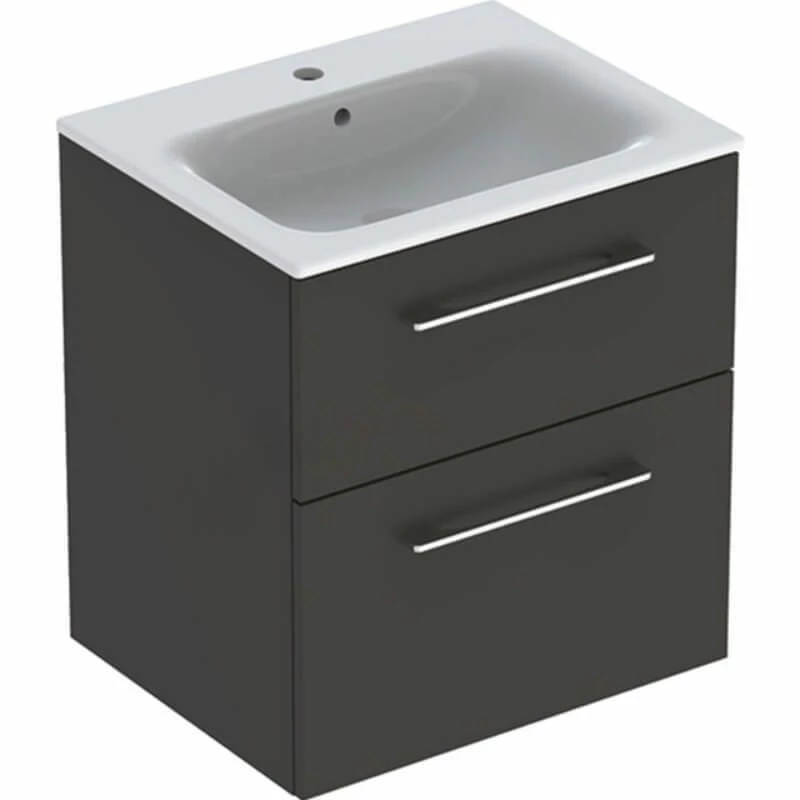 Geberit Selnova Square 600mm Slim Basin & 2 Drawer Vanity Unit - Lava - 501.237.00.1 1 Geberit Selnova Square 600mm Slim Basin & 2 Drawer Vanity Unit - Lava - 501.237.00.1