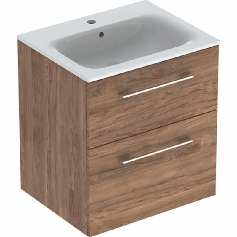 Geberit Selnova Square 600mm Slim Basin & 2 Drawer Vanity Unit - Dark Hickory - 501.238.00.1 1 Geberit Selnova Square 600mm Slim Basin & 2 Drawer Vanity Unit - Dark Hickory - 501.238.00.1