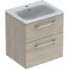 Geberit Selnova Square 600mm Slim Basin & 2 Drawer Vanity Unit - Light Hickory - 501.239.00.1