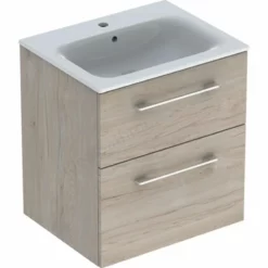 Geberit Selnova Square 600mm Slim Basin & 2 Drawer Vanity Unit - Light Hickory - 501.239.00.1