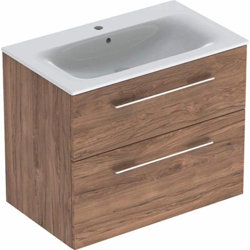 Geberit Selnova Square 800mm Slim Basin & 2 Drawer Vanity Unit - Dark Hickory - 501.242.00.1 1 Geberit Selnova Square 800mm Slim Basin & 2 Drawer Vanity Unit - Dark Hickory - 501.242.00.1