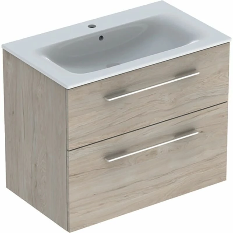 Geberit Selnova Square 800mm Slim Basin & 2 Drawer Vanity Unit - Light Hickory - 501.243.00.1 1 Geberit Selnova Square 800mm Slim Basin & 2 Drawer Vanity Unit - Light Hickory - 501.243.00.1
