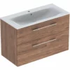 Geberit Selnova Square Slim Basin & 2 Drawer Vanity Unit 1000mm - Dark Hickory - 501.246.00.1