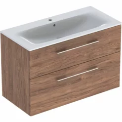 Geberit Selnova Square Slim Basin & 2 Drawer Vanity Unit 1000mm - Dark Hickory - 501.246.00.1