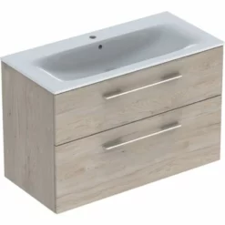 Geberit Selnova Square Slim Basin & 2 Drawer Vanity Unit 1000mm - Light Hickory - 501.247.00.1