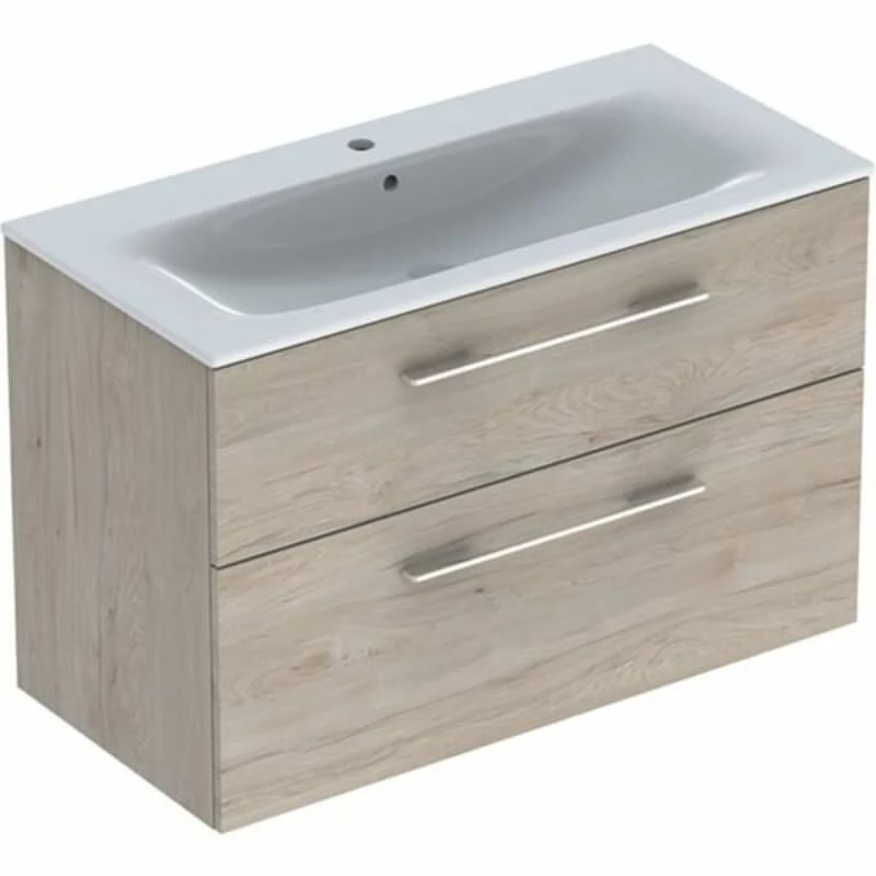 Geberit Selnova Square Slim Basin & 2 Drawer Vanity Unit 1000mm - Light Hickory - 501.247.00.1 1 Geberit Selnova Square Slim Basin & 2 Drawer Vanity Unit 1000mm - Light Hickory - 501.247.00.1