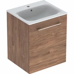 Geberit Selnova Square 550mm Slim Basin & 1 Door Vanity Unit - Dark Hickory - 501.250.00.1