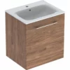 Geberit Selnova Square 600mm Slim Basin & 1 Door Vanity Unit - Dark Hickory - 501.254.00.1