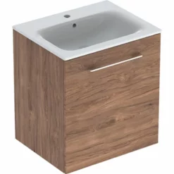 Geberit Selnova Square 600mm Slim Basin & 1 Door Vanity Unit - Dark Hickory - 501.254.00.1