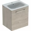 Geberit Selnova Square 600mm Slim Basin & 1 Door Vanity Unit - Light Hickory - 501.255.00.1