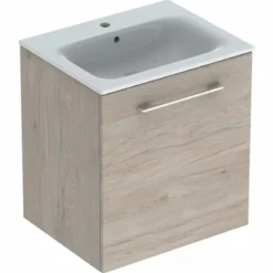 Geberit Selnova Square 600mm Slim Basin & 1 Door Vanity Unit - Light Hickory - 501.255.00.1